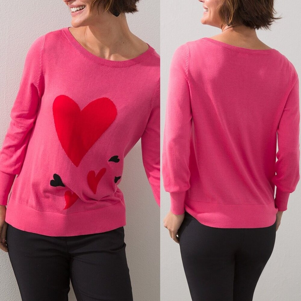 Chico’s Big Heart Pink Pullover Sweater Lightweight Jumper Plus Size XXL $90 - Picture 2 of 16